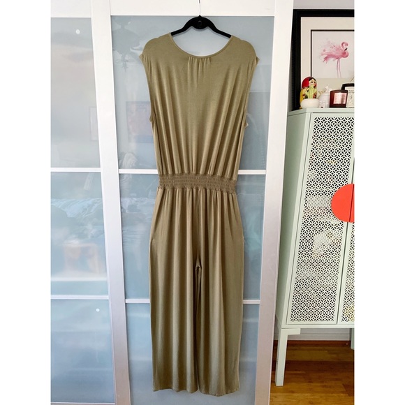 Michael Stars Smocked Waist Jumpsuit - Olive Green - Picture 2 of 11